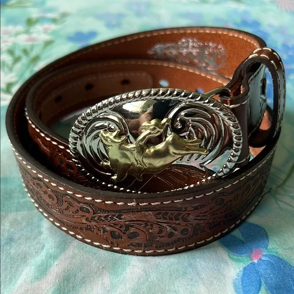 Nocona Youth Belt Tooled Bull Rider Buckle - 26 - Picture 1 of 11